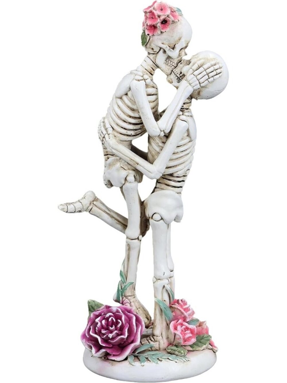 9.06" Hold Up Kiss Skeleton Couple Embracing Statue Resin Gothic Halloween Décor